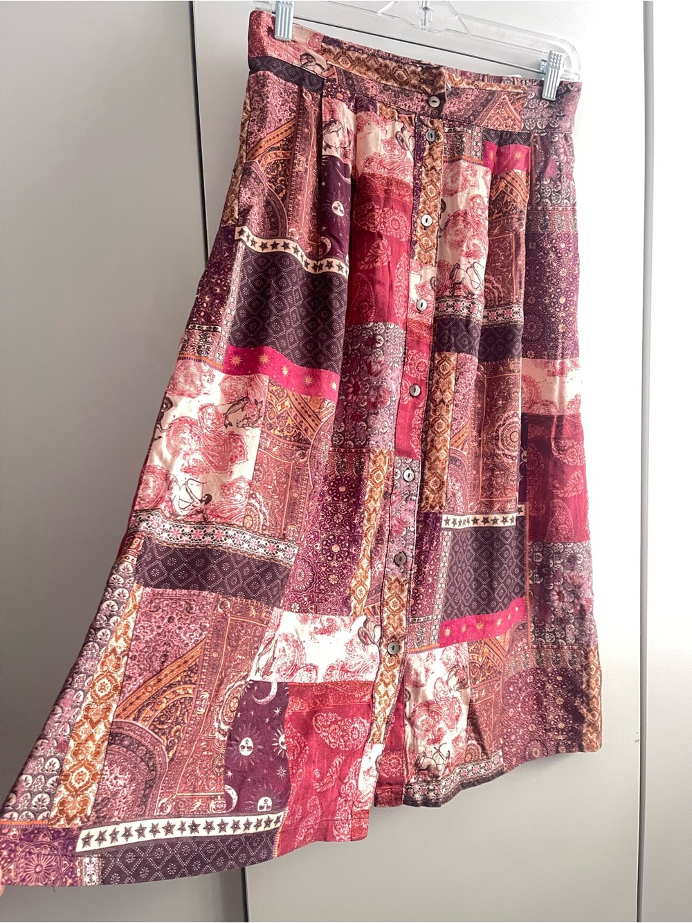 Patchwork Print Button Front Skirt